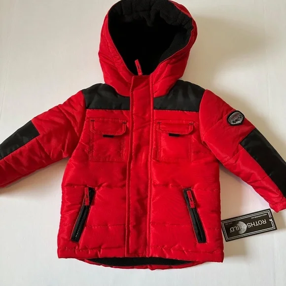 (New) Kids Winter / Raincoat Red & Black W/ Hoodie Rothschild For 12M with Hat